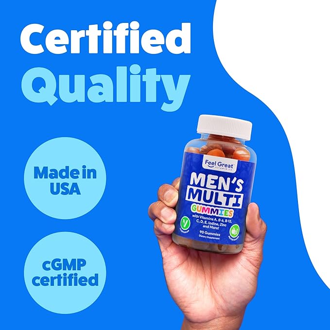 Feel Great Vitamin Co. Men's Multivitamin B-6, B-12, B-12, Biotin, D3, E, 45 Day