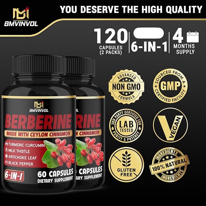 (2 Packs) Berberine Supplement Plus Ceylon 120 Capsules 4 Months