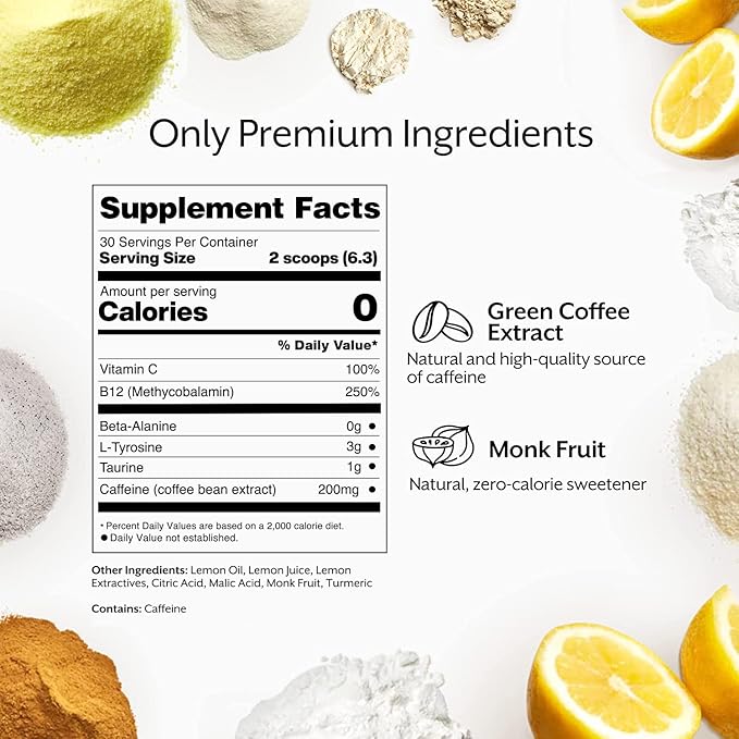 Promix Pre-Workout Powder, Tingle-Free Lemon B12, Caffeine,