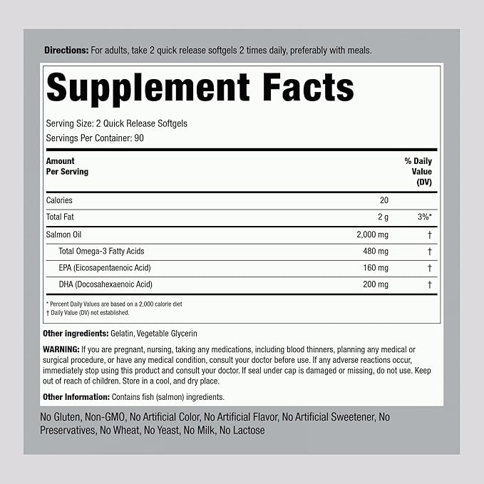 Piping Rock Salmon Oil Supplements 1000mg | 180 Softgels