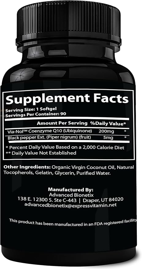 Advanced Absorption 200mg CoQ10 w/Black Pepper 90 Softgels.