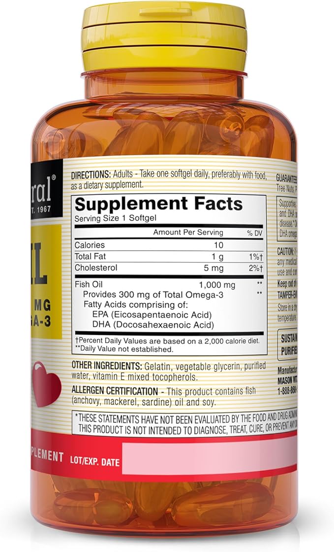 Mason Vitamins Mason Fish Oil 1000mg Omega-3 Softgels