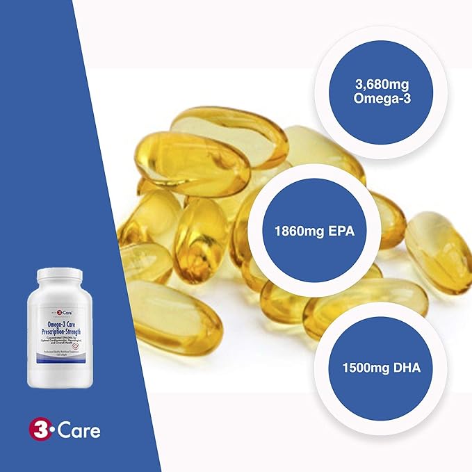 3Care® Prescription Strength Fish Oil 3,600mg 1840mg + DHA1520mg + 240 Omega 3 Fatty Omega-3 Supplement 150-count Softgels