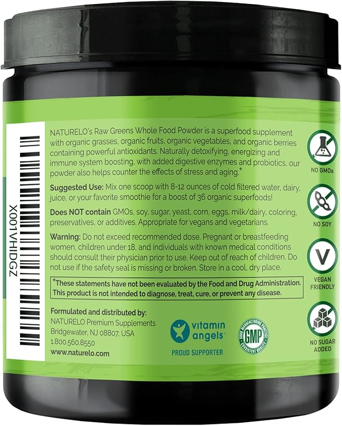 NATURELO Raw Greens Superfood Powder 480 Grams