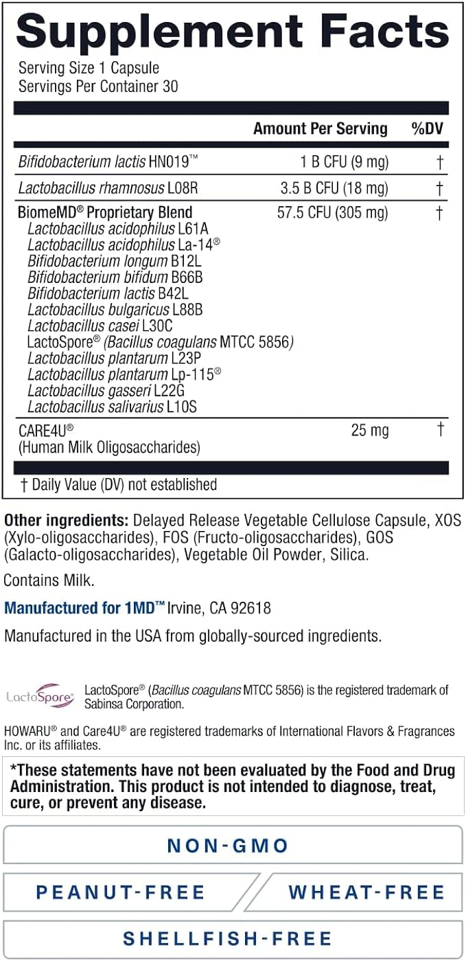 1MD Nutrition BiomeMD Probiotics 62 Billion 15 Comprehensive 30 Capsules