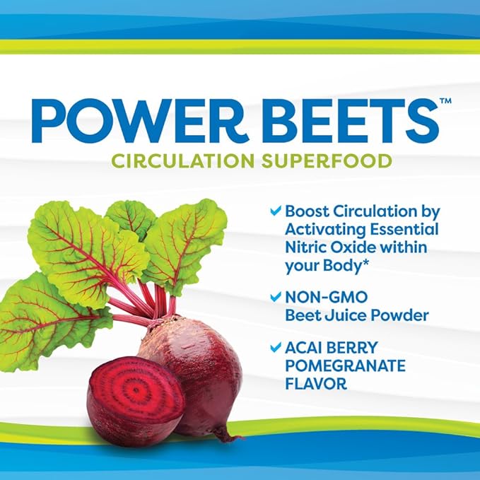 Nu-Therapy Power Beets - Super Concentrated Circulation Superfood - Dietary Supplement – Delicious Acai Berry Pomegranate Flavor – Non-GMO Beet Juice Powder - 30 Servings, red, 5.8 Ounce (Pack of 1)