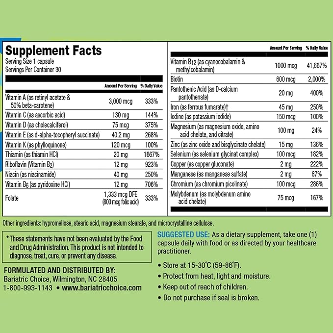 Bariatric Choice Once Daily Bariatric Multivitamin 45 mg (30ct)