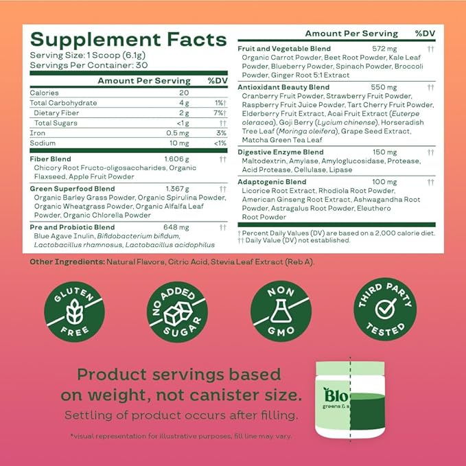 Bloom Nutrition Superfood Greens Powder, Digestive 30 SVG,
