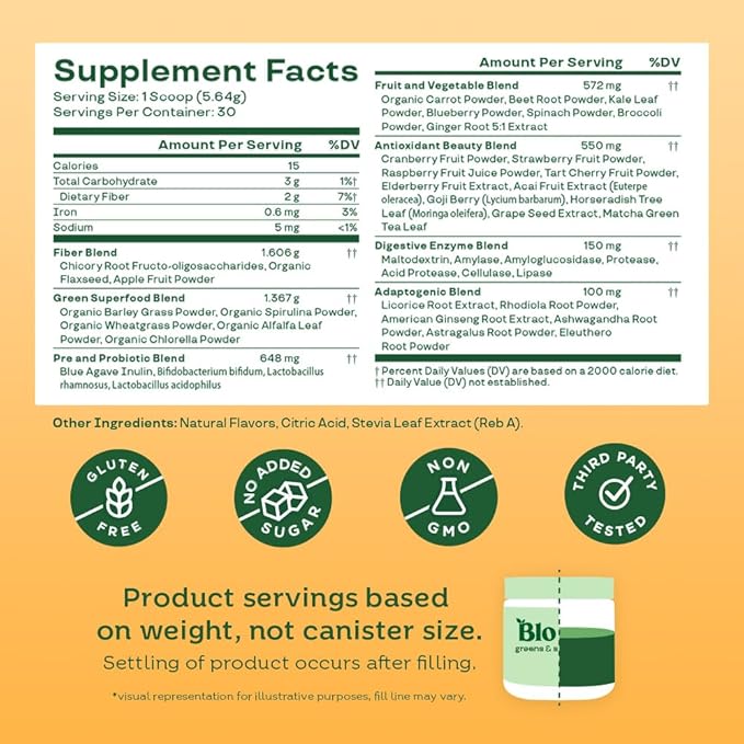Bloom Nutrition Superfood Greens Powder, Digestive 30 SVG,