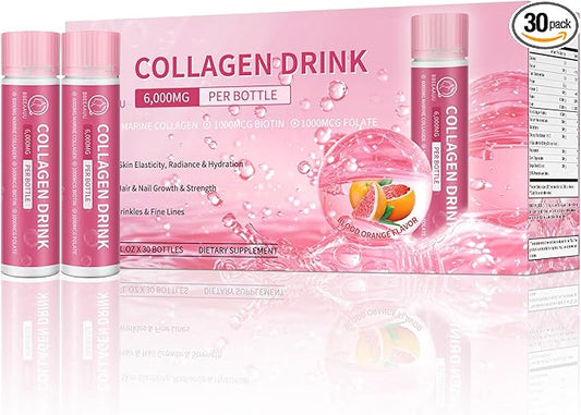 Collagen Drink with 6000mg Marine Collagen 0.85 Fl.Oz(25ml)x30 Fl.Oz(25ml)x30 Bottles,