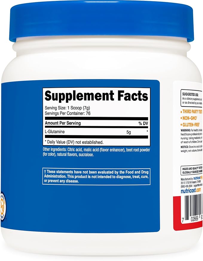 Nutricost L-Glutamine Powder 500 Grams (Fruit