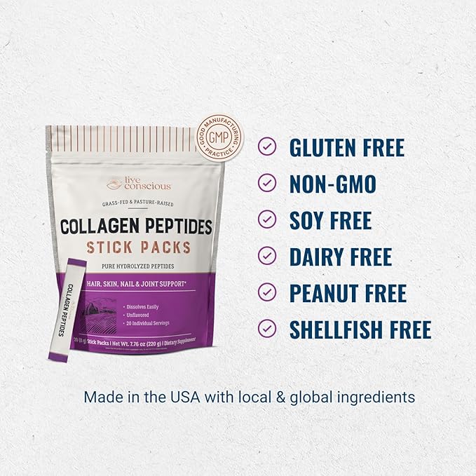Live Conscious Collagen Peptides Powder Unflavored Packets 20