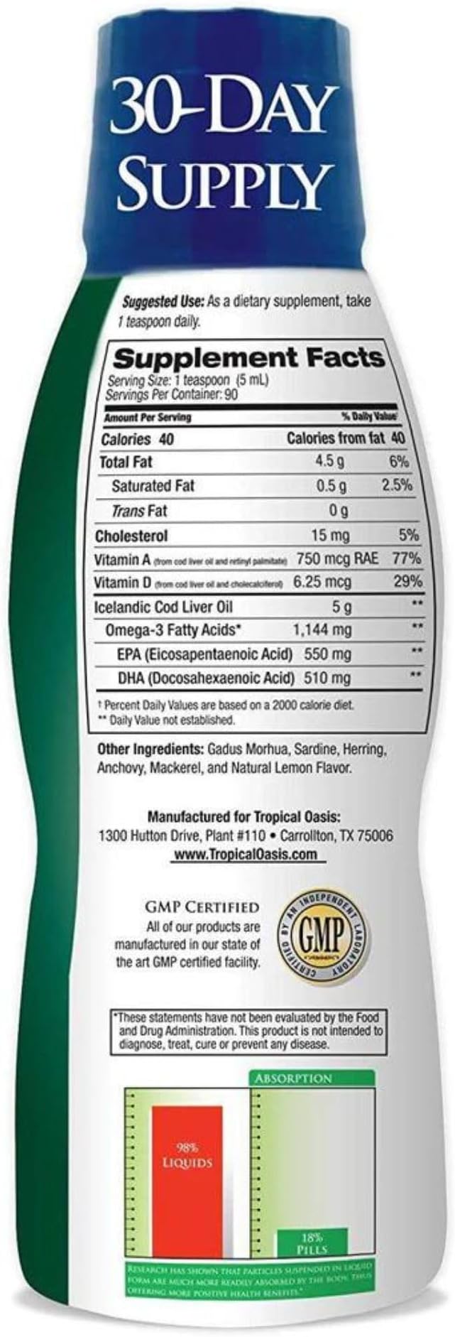 Tropical Oasis - Icelandic Cod Liver 1144mg of Omega-3 Fish 90 Servings)