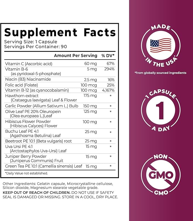 PurePremium Beet Root Capsules for Normal Blood Pressure Support - with Beetroot, Hawthorn, Hibiscus - Beets Supplements for Normal Nitric Oxide - 90 Capsules