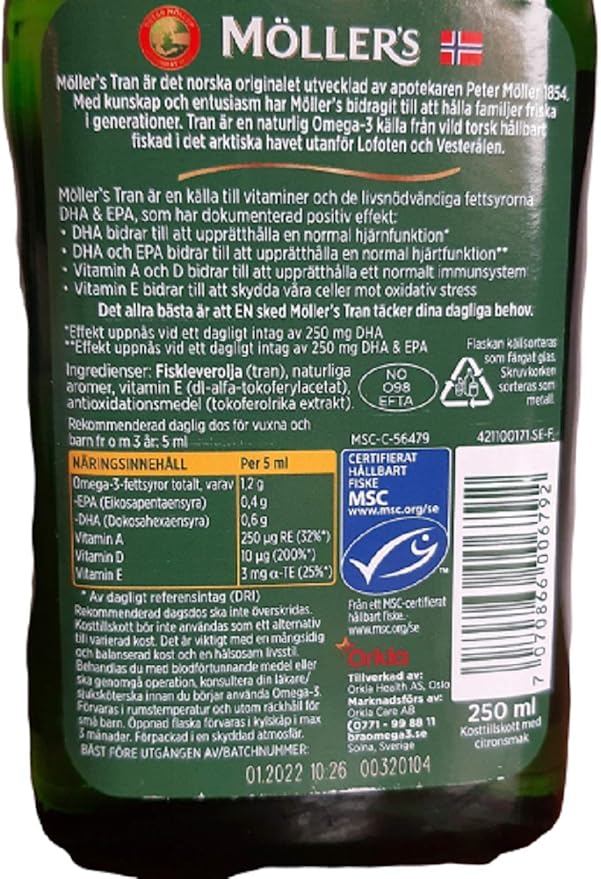 Möllers Tran Cod Liver Oil 250 8.45 fl Omega-3 |