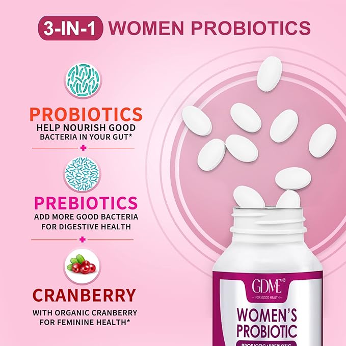 Women's Probiotics, 90 Tablets 90 Billion CFU 18 Strains, Contains Organic Prebiotic Cranberry,Probiotic Supplement for Digestion, Immunity, Women's Health, Soy Gluten Dairy Free