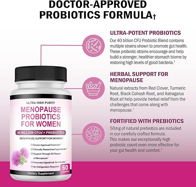 Menopause Supplements for Women -Menopause Probiotics 60 Count, 60 Servings