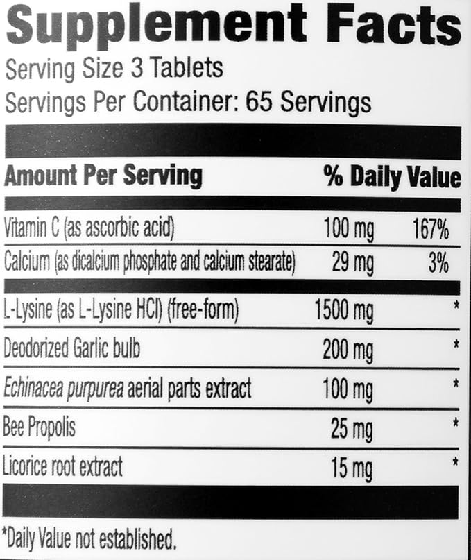 Amazon Elements Lysine Complex with Vitamin 65 Servings, 195 Count