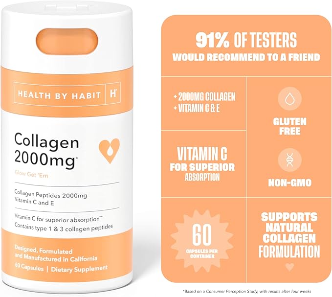 Health by Habit Collagen Supplement (60 Capsules) 2000mg, Collagen (1 Pack)