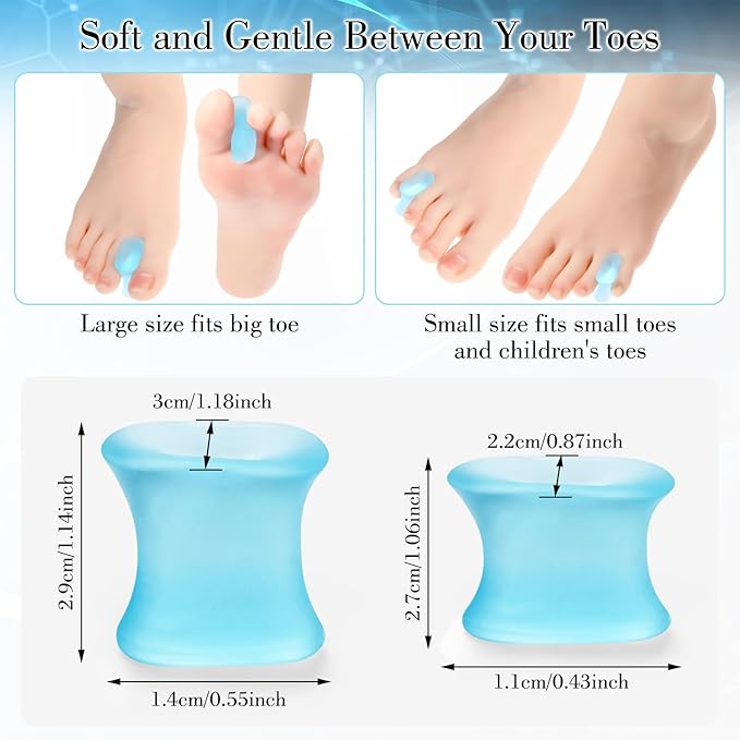 12Pcs Gel Toe Separators Soft Toe (8L+4S) (Blue)