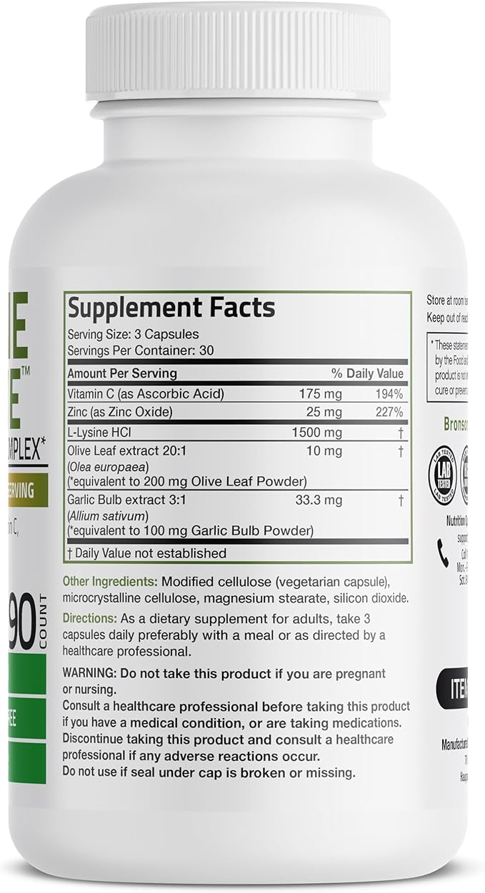 Bronson L-Lysine Defense Immune Support Complex 1500 MG 90 Vegetarian