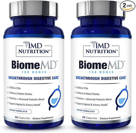 1MD Nutrition BiomeMD Probiotics for Women 62 Billion 16 Strains 30 Capsules (2-Pack)