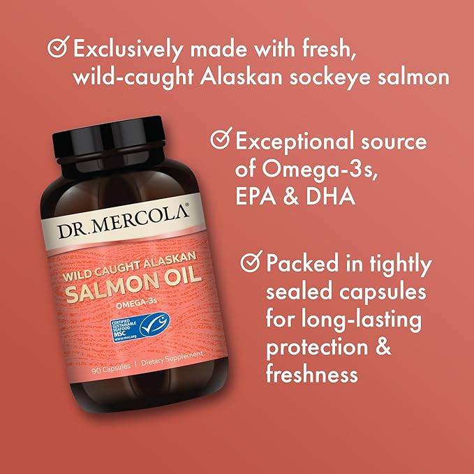 Dr. Mercola Wild Caught Alaskan Salmon 30 Servings (90 Capsules), Omega-3s, Dietary