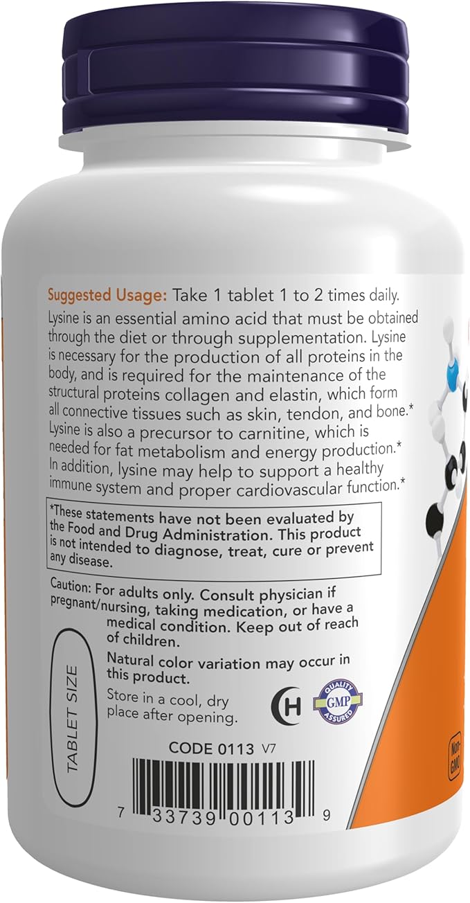 NOW Supplements, (L-Lysine Hydrochloride) 1,000 mg, 100 Tablets