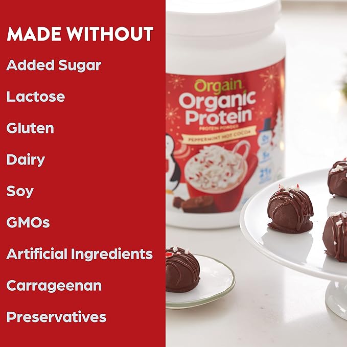 Orgain Organic Vegan Protein Powder, Peppermint 21g of 5g Prebiotic 1.02 lb
