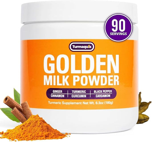 Turmaquik Organic Golden Milk Turmeric Powder Mix + Superfood Blend of Ginger, Black Pepper, Curcumin, Cinnamon, Cardamom - Non-GMO, Vegan, Keto, Ayurvedic