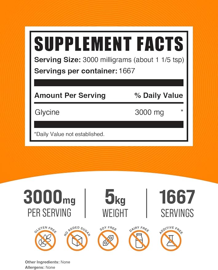 BulkSupplements.com Glycine Powder 3000mg - 3000mg per 5kg (11 (11 lbs) 5)