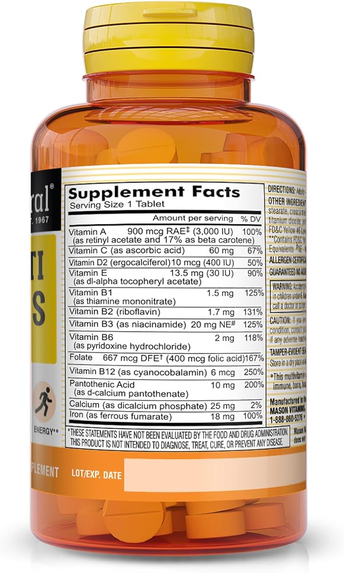 MASON NATURAL Daily Mini Multi Vitamins B1, B2, B2, B3, B3, B6, B6, B12, B12, Folate 100 Day (1 Pack)