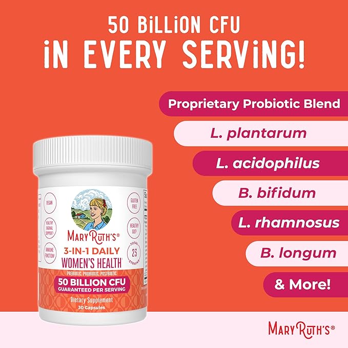 MaryRuth Organics 3-in-1 Daily Health Probiotics for Women | Clinically Tested | Hormone Support & Gut Health Supplement | 50 Billion CFU | Allergen Free | 30 ct