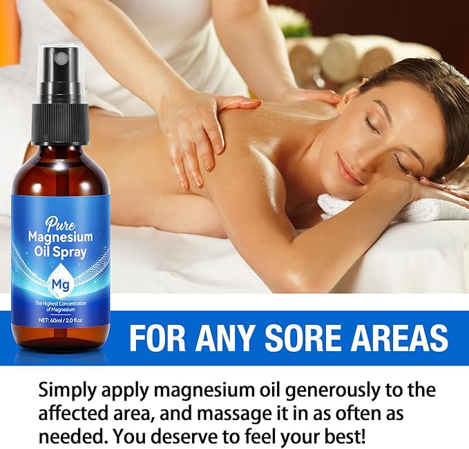 Magnesium Oil, 100% Pure & Natural Magnesium Oil Spray Organic for Feet, Muscle, Hair & Skin, Easy to Absortion, Topical Magnesium Spray 2 fl oz