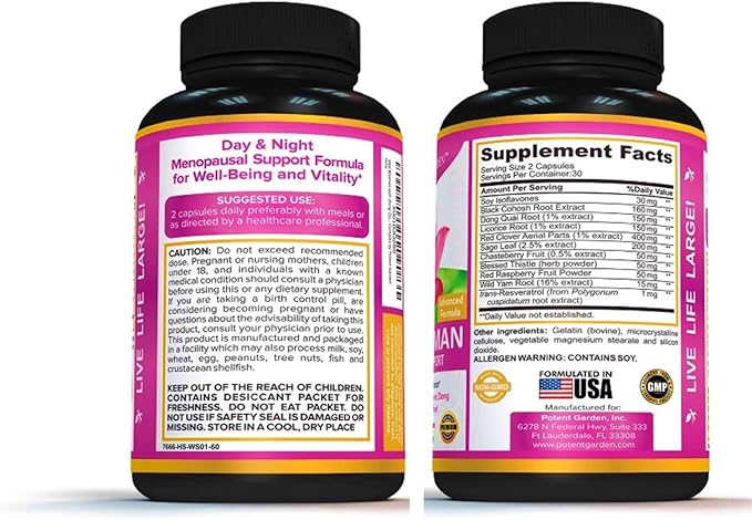 Menopause Relief Supplement with Black Cohosh, 60 Capsules, 30 Servings