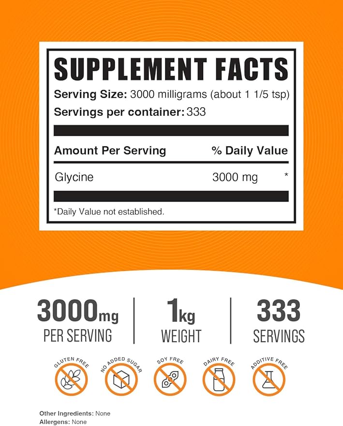 BulkSupplements.com Glycine Powder 3000mg - 3000mg per 1kg (2.2 (2.2 lbs) 1)