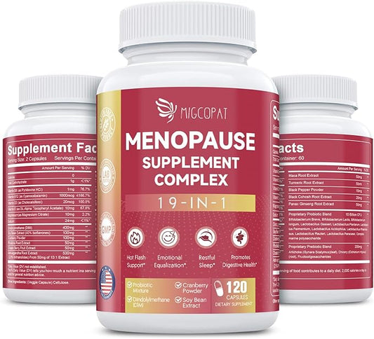 Menopause Supplements for Women, 10 Billion CFU Probiotic, 19-in-1 Multivitamin&Botanicals Extract, DIM, Hormonal Balance, Support Hot Flashes, Night Sweats, Mood, Sleep|Vegan, 120 Capsules
