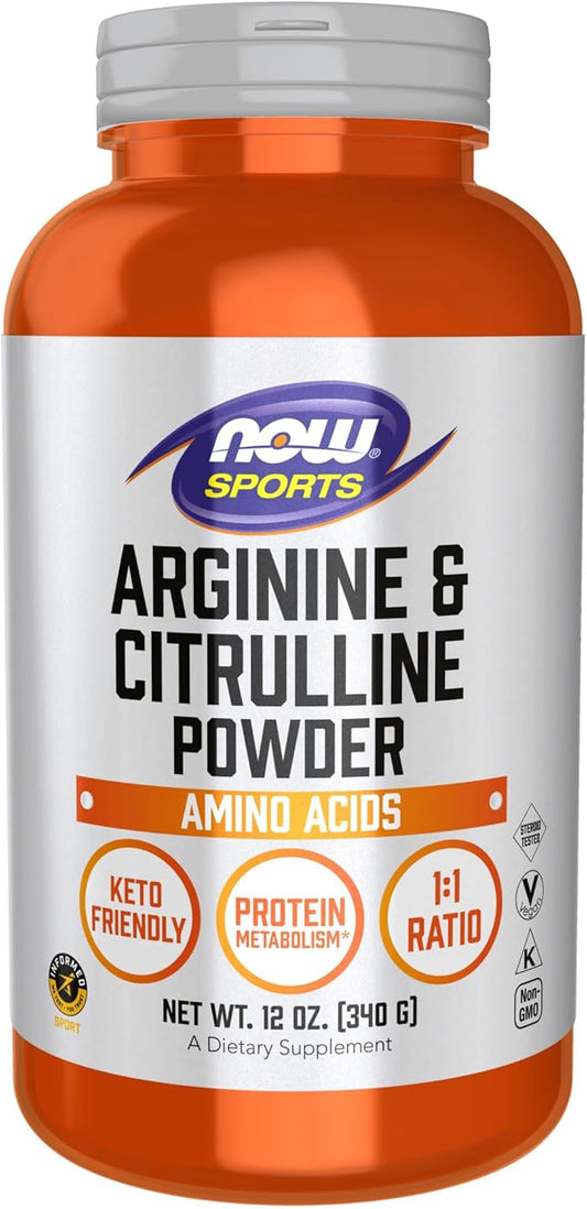 NOW Foods Sports Nutrition, Arginine & Citrulline Powder, 1:1 Ratio, Amino Acid, 12-Ounce