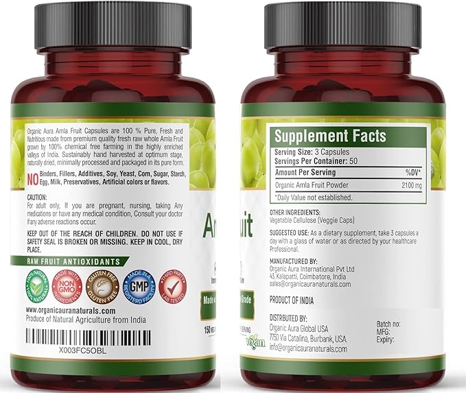 Organic Aura Amla Capsules 2100mg -150