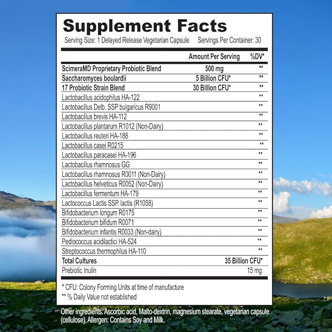 Asprega 30CT - Probiotic + Prebiotic Supplement | 17 Strains, 35 Billion CFUs | Delayed Release | Saccharomyces Boulardii | for Men & Women | by ScimeraMD, 3-Pack