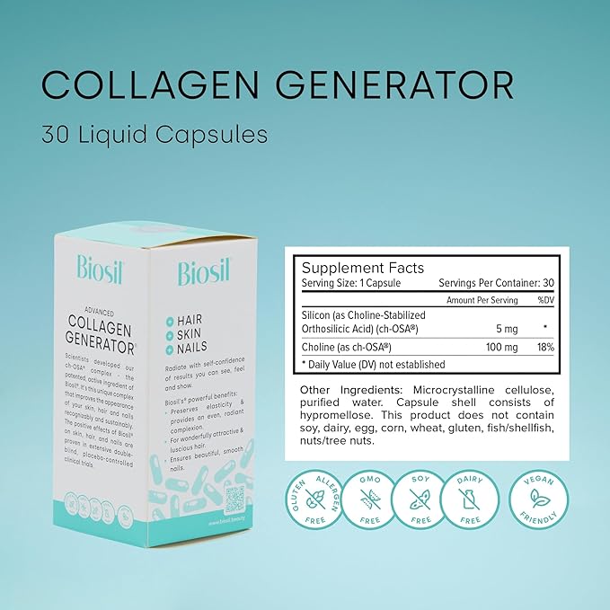 Biosil Collagen Generator - 30 Original Capsules - with Patented ch-OSA Complex - Generates & Protects Your Own Collagen - GMO Free - 15-Day Supply