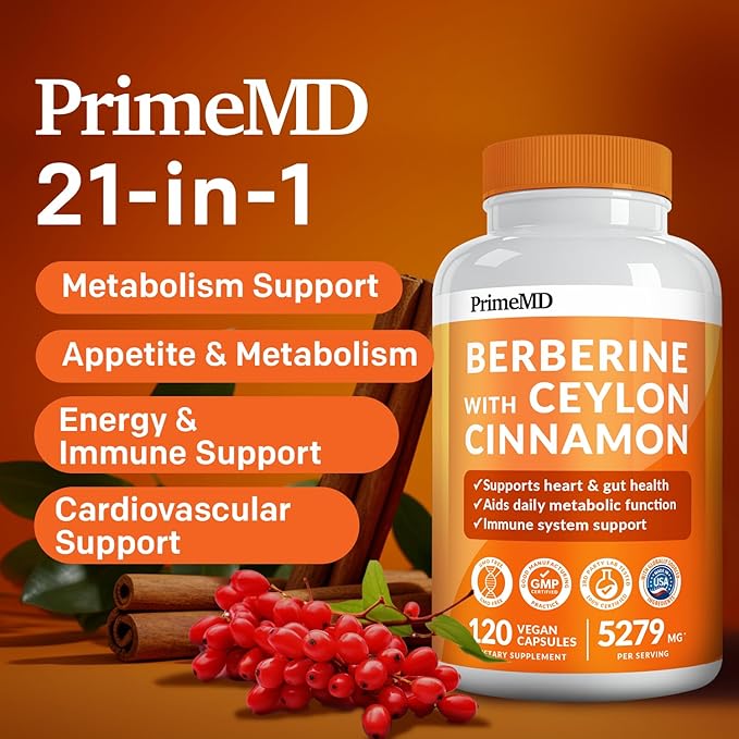 21-in-1 Berberine Supplement with Ceylon Cinnamon 1500 mg 5X for 5279 mg (120 ct)