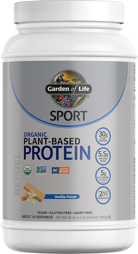 Organic Vegan Sport Protein Powder, Vanilla 30g Plant 19 Servings