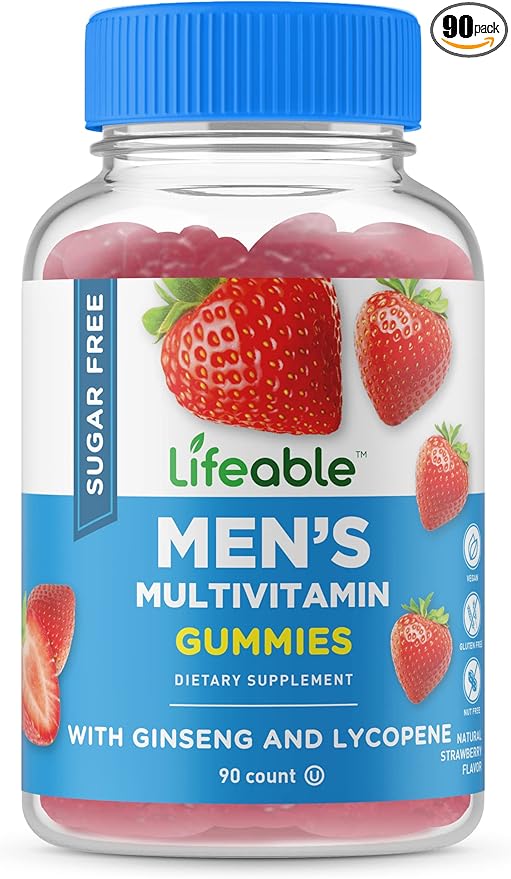 Lifeable Sugar Free Multivitamin for Men B1, B2, B2, Niacin, B5, B6, B6, Folate, B12, Biotin, 90 Gummies