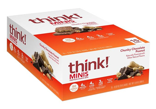 think! Minis Protein Snack Bar, Gluten Free, Chunky Chocolate Peanut, 15 Count