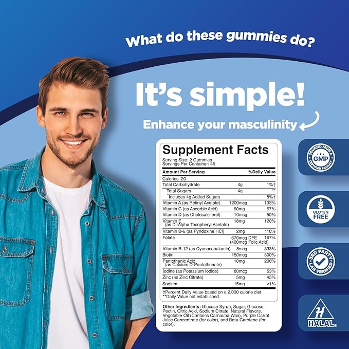 Natural Multivitamin for Men Gummies with Zinc B6 & B12 for