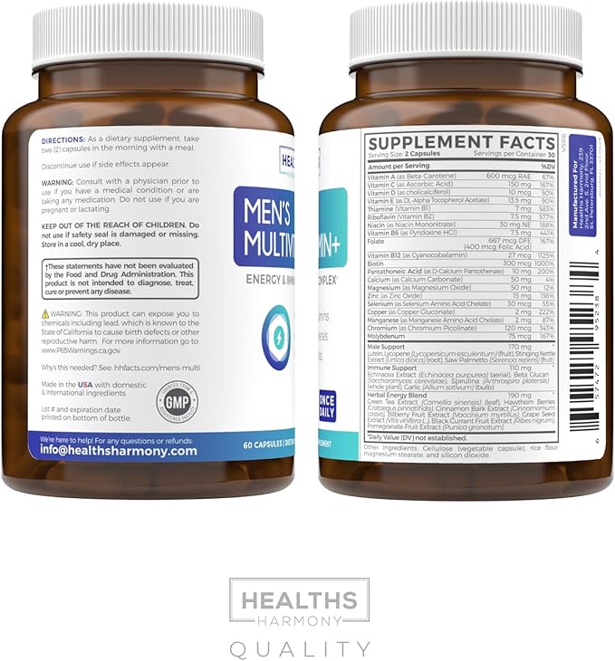 Multivitamin for Men (Non-GMO) Daily Mens 60 Capsules