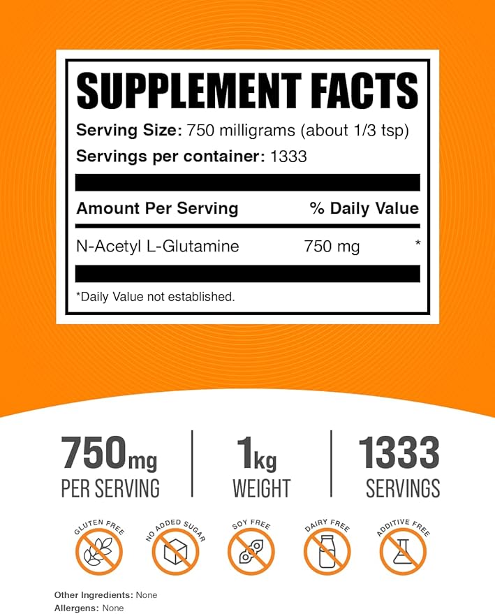 BulkSupplements.com N-Acetyl L-Glutamine Powder 750mg per 1kg (2.2 (2.2 lbs) 1)