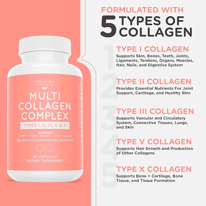 5-in-1 Multi Collagen Capsules (Type I, II, III, V + X) for Skin, Hair, Nails & Joint Health - Collagen Supplements for Women Gut Health Collagen Peptides & Anti Aging Pills
