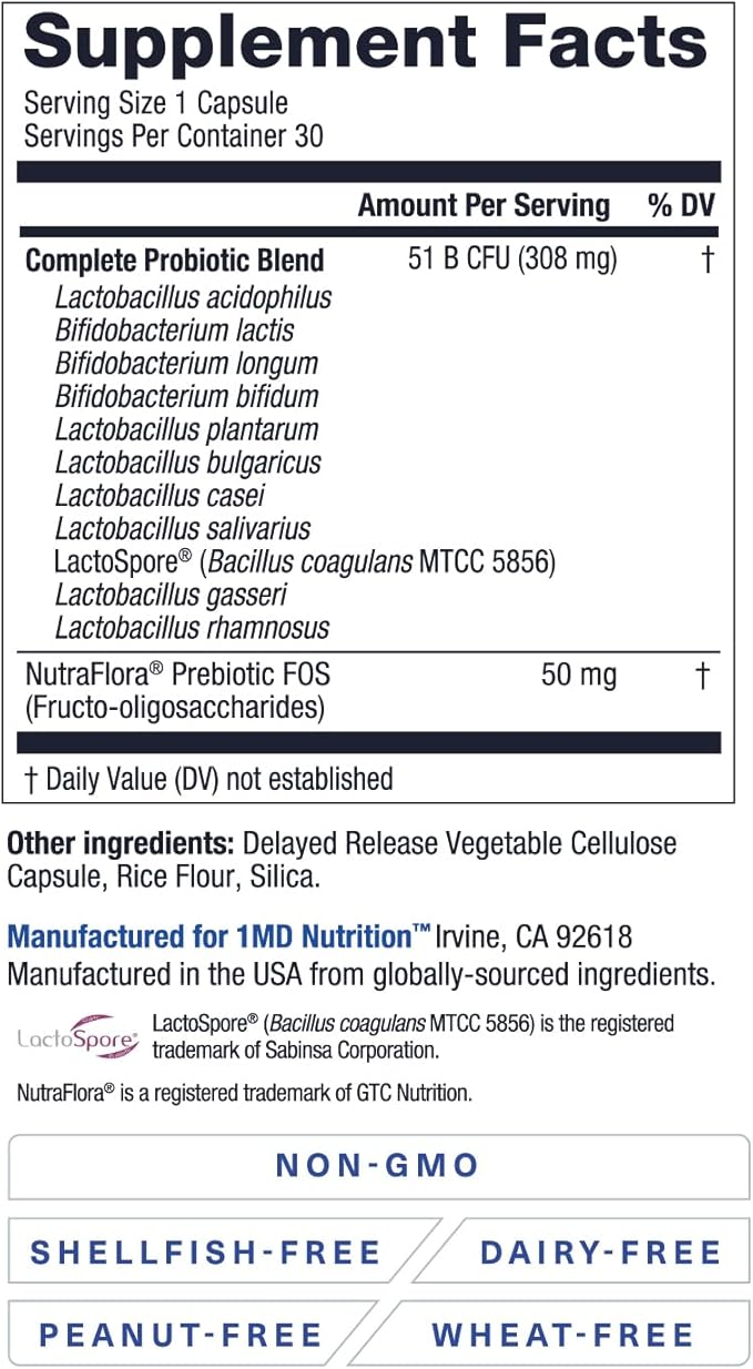 1MD Complete Probiotics Platinum 51 Billion 11 Strains, 30 Vegetable (3-Pack)